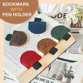 MOTEERLLU Leather Magnetic Bookmark with Pen Holder - Initial Pattern