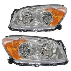 2PCS Headlights Assembly for USA Built Model For 2009 2010 2011 2012 Toyota RAV4 Base Limited Replacement Headlamps Chrome housing Amber Reflector Driver & Passenger Side