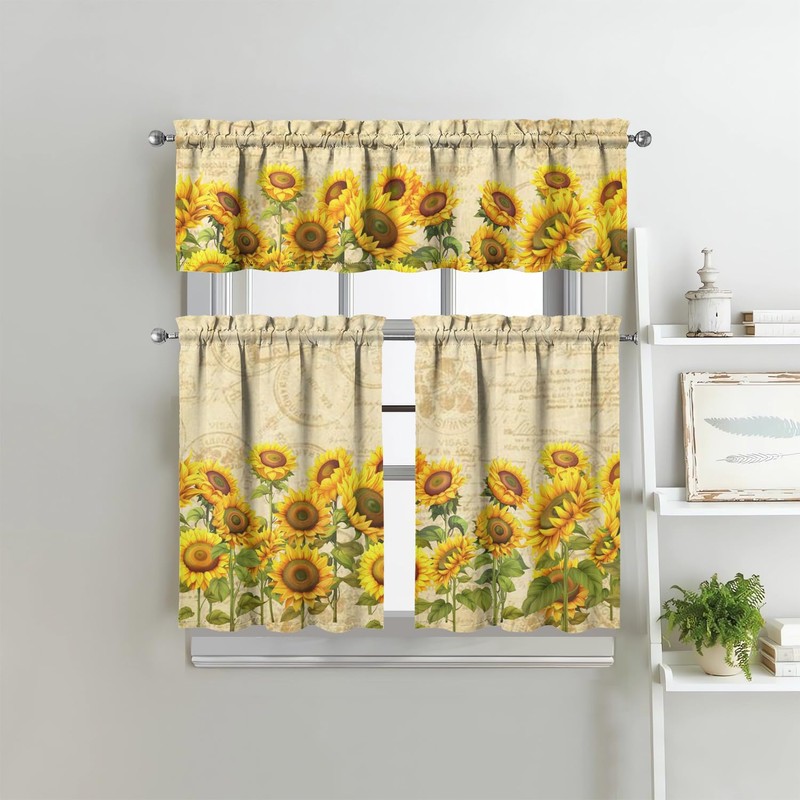 sdhinlwo Sunflower Kitchen Curtains Sets for Windows Summer Sink Window
