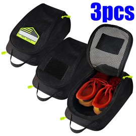 Shoe Bag Golf Travel Soccer Gym Sport with Side Accessory Outside Pocket for Socks Shoe Pouch Portable Large Shoe Storage Bag for Packing Zippered (all black)