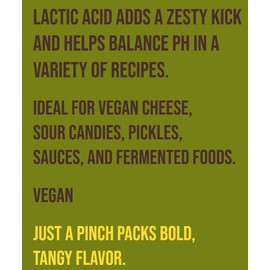 Lactic Acid Food Grade, Vegan Lactic Acid Powder for Vegan Cheese, Food Preservation and Tangy Flavor 4 Ounces