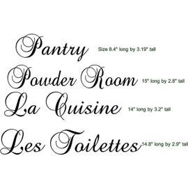 Walls with Style Door Decals Pantry, La Cuisine, El Toilette, Powder Room, Stickers, (Pantry 8.4" Long by 3.19" Tall)