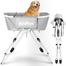 KITPLUS Portable Dog Bathtub, 5 Height Adjustable Dog Washing Station for Pet Shower and Grooming Foldable Bathing Tub with Storage & Anti-Slip Design for Small Large Dogs Cats