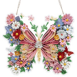 Hanging Butterfly Diamond Art Kits, 20x17.5cm Rhinestone Painting Kits for Adults Women Kids, Gem Painting Diamond Dotz Crafts for Adults Hobby Kits, Spring Vibes Decor