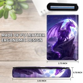 Qindaiwen Slim Wallet for Men, Pop Up Card Holder RFID Blocking Metal Wallet Purple Dragon Design Holds Up to 9 Cards, Pop Up wallet for Notes and Coins and Debit Cards
