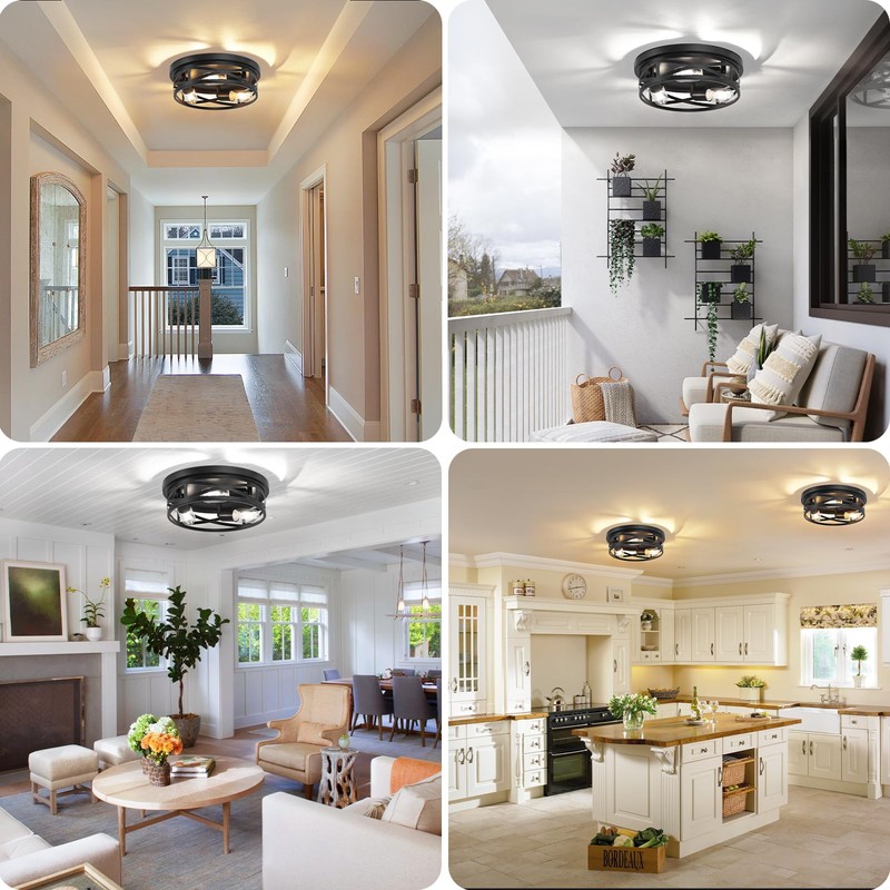 13-Inch Farmhouse Ceiling Light Fixtures 2-Pack, 3-Light Black Flush Mount