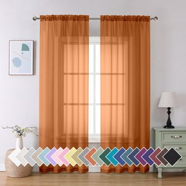 Aiyufeng Orange Sheer Curtains 84 Inches Long 2 Panels Set, Light Filtering Soft Airy Voile Rod Pocket Orange Sheer Window Drapes for Bedroom Living Room, Each 40Wx84L Inches