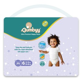 Bumbyy Premium Nappy Pants - Baby Nappies Size 6 (13-18kg) with Ultra-Absorbent SAP Core - Chemical Free, Hypoallergenic and dermatologically Tested Soft & Thin Pull ups for Sensitive Skin - 23 Count