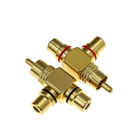 1RCA Male to 2RCA Female Right Angle Splitter Adapter Gold Plated