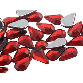Allstarco 10x6mm Flat Back Teardrop Acrylic Rhinestones Plastic Gems for Jewelry Making Costume Jewels Cosplay Card Making Embelishments Crafts - 100 Pieces (Red Ruby H103)