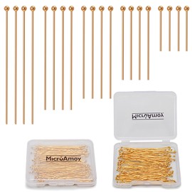 MICROAMOY 100pcs 18K Gold Filled Ball Pins Non Tarnish Craft Earring Bracelet Jewelry Making Accessories Supplies (70mm (2.75in), Gold-Ball Pin)