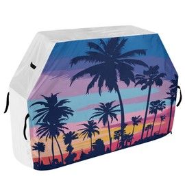 Premium Grill Cover Waterproof Beach Palm Tree Rainbow Sky Barbecue Cover Fade Resistant BBQ Cover Heavy Duty Fits Grill Widths Up to 25 in