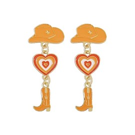Vintage Western Cowgirl Boot Hat Earrings.Color Enamel Heart Dangle Eearring Cute Drop Earrings Jewelry Gifts for Women Girls (Orange)