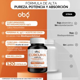 Curcuma Organica  Piperina Y Aceite Coco con Extracto De Raz De Crcuma Estandarizada Al 95 Y Pimienta Negra Al 95 - Curcumina 95 Curcuminoides...     