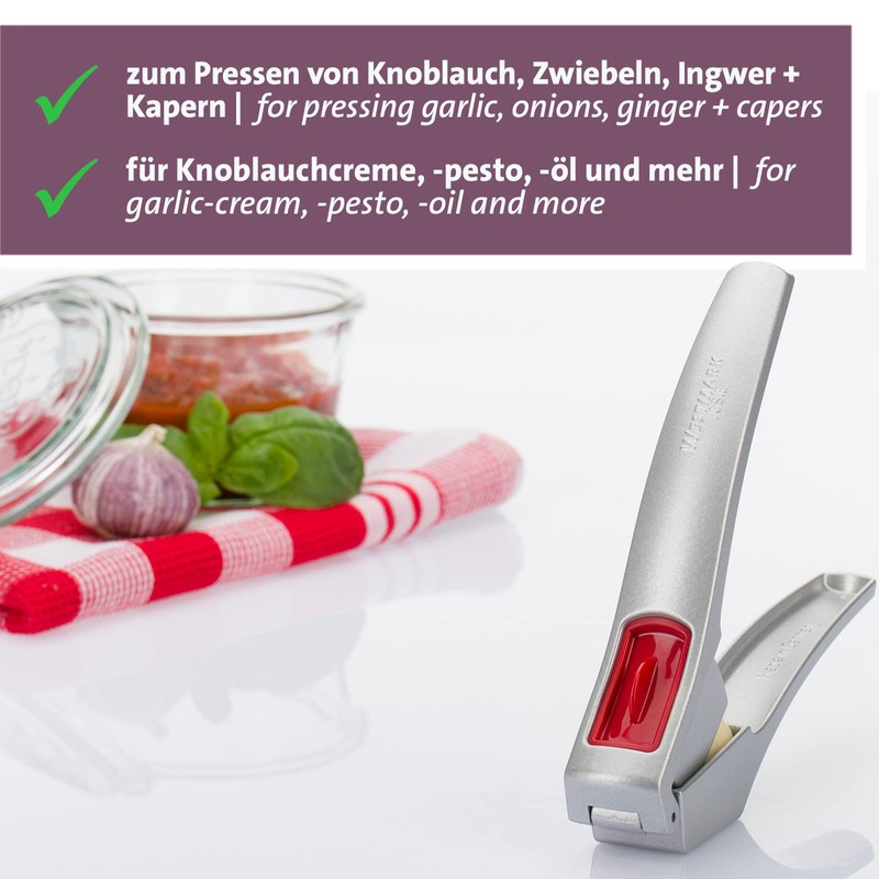 Westmark Knoblauchpresse mit extra großer Kammer und Reinigungselement, Länge: 16,2
