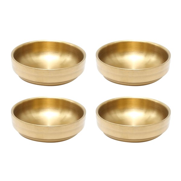 4 Pack Double Deck Stainless Steel Sauce Dishes, Round Condiment