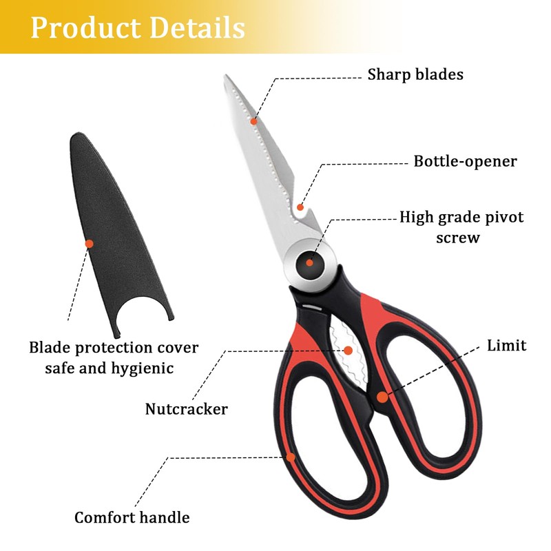 Eastrise Kitchen Scissors,Heavy Duty Kitchen Scissors with Cover,Sharp Kitchen Scissors
