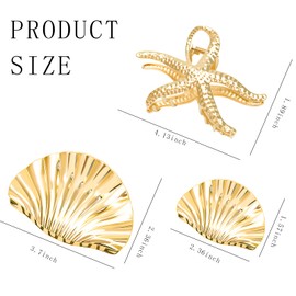 SUBANG 3 Pieces Seashell Hair Claw Clips for Women Starfish Claw Clip Gold Metal Large Clips Fashion Hair Accessories for Most Hairstyles