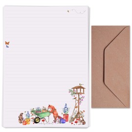 Making Meadows A4 Lined Letter Writing Paper Set (20 Sheets & 10 envelopes) Fox & Rabbit Woodland Animal Writing Paper Design On Penpal Letter Paper Stationery Set