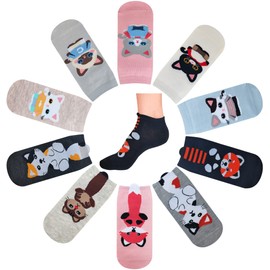 RATIVE Women's Ankle Fun Cute Socks for Cat Animals Lovers Funny Novelty Gifts (6-9, 10-pairs/all cats 2)