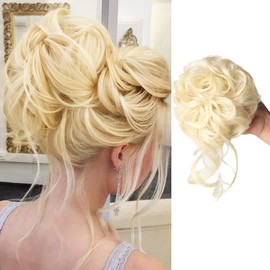 WZNBBOY Messy Bun Hair Piece Hair Bun Scrunchies Curly Wavy Synthetic Chignon Ponytail Hair Extensions Elastic Hair Band Hair Pieces Thick Updo Hairpieces for Women（Platinum Blonde）