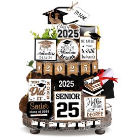 Anglechic 22 Pcs 2025 Graduation Tiered Tray Decorations Farmhouse Decorations Class of 2025 Graduation Table Centerpieces Signs for Home Graduation Table Decoration(Black, White)