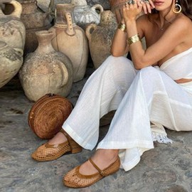 MALUQASS Mesh Flats for Women Ballet Mary Jane Flats Summer Ballet Buckle Strap Ballerina Flat Shoes, Ultra Soft Microfiber Upper, Arch Support, Breathable Comfy Office Daily Casual Dressy Memory Foam Mesh Shoes for Women Brown