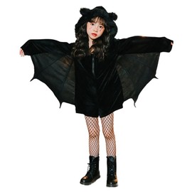 mxcgzl Halloween Cosplay, Children, Bats, Devil, Vampire, Costume, 2-Piece Set, Kids, Vampire, Devil, Halloween Costume, Black, Cute, Stylish, Cultural Festivals, Events (Black, 55.1 inches (140 cm)