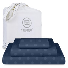 Threadmill Cotton Twin XL Sheet Set | 100% Cotton Sheets for Twin XL Size Bed | Damask Jacquard Sateen Twin XL Bed Sheets Set | 16” Deep Pocket | Soft Breathable 3pc Cooling Sheet Set | Folkstone Blue