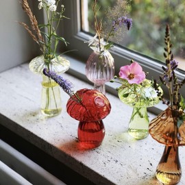 Hafhef Decorative Mushroom Vase Set, Delicate Flower Vases, Cottagecore Room Decor, Unique Glass Bud Vases for Home/Kitchen/Office Decorations