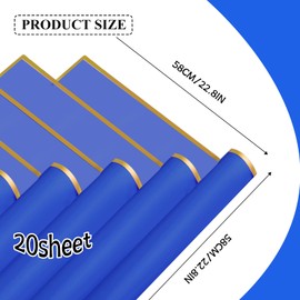 Jocomoni 20 Sheets Flower Wrapping Paper, Waterproof Floral Bouquet Fresh Flower Wrapping Paper Gold Edge Florist Supplies Gift Packaging Material, 22.8x22.8 inch (Blue)