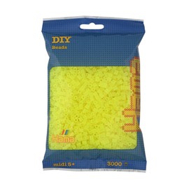 Hama Perlen 201-34 Ironing Beads Bag with Approx. 3,000 Colourful Midi Craft Beads with Diameter 5 mm in Neon Yellow, Creative Craft Fun for Children from 5 Years