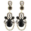 Victorian Large Statement Earrings Black Rhinestone Crystal Teardrop Floral Dangle