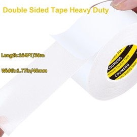 COUMENO Double Sided Tape Heavy Duty Strong Wall Adhesive with Fiberglass Mesh, Super Sticky Resistente Clear Tape, Easy Use Mounting Tape White 1.77" X164FT
