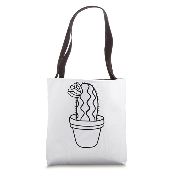 Oversized Cactus Black Print - Outline Desert Design Tote Bag