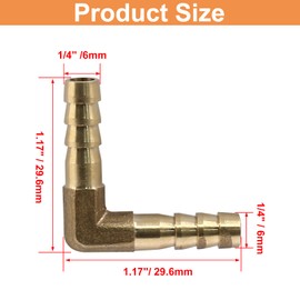 Hordion 2PCS 1/4" Hose Barb Fitting 90 Degree Elbow Connector, Right Angle Brass Barbed Fitting for Water Fuel Air