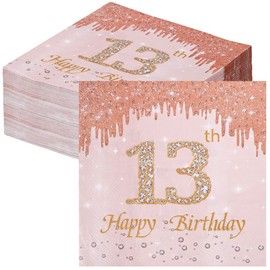 13th Birthday Girl Napkins - Pack of 60 Decoration 13th Birthday Girls, Pink Napkins Birthday Table Decoration, Happy Birthday Napkins Decorations for Girls Birthday Party