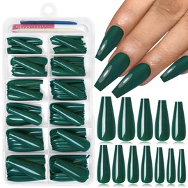 Lifextol 120PC Green Coffin Press on Nails Long Fake Nails Press ons with Glue Nail Adhesive Tabs, 12 Sizes Long Acrylic Nails Press on Nails Coffin green Stick Nails Tips Artificial Fingernails