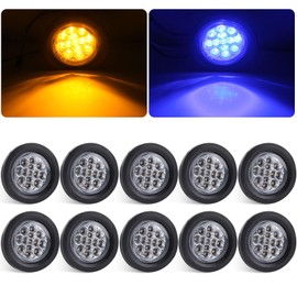 Konrali 10Pcs Dual Revolution 2.5" Inch Round Led Marker Lights 13 LED Amber/Blue, Amber Side Marker Clearance Lights to Blue Auxiliary Lights Sealed for Trailer Truck, Clear Lens, IP67 Waterproof