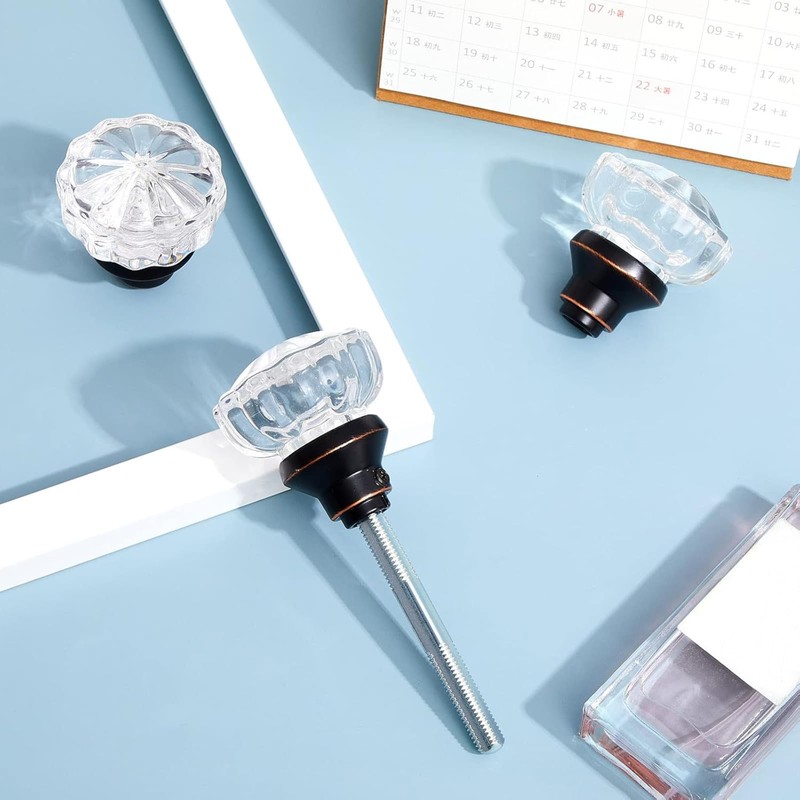 Amylove 8 Set Crystal Door Knobs Mortise Style Fluted Glass