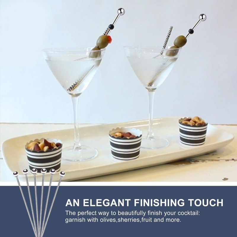 SOGEWO 6" Stainless Steel Cocktail Picks, Reusable Metal Toothpick, Martini
