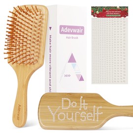 Adevwair Bamboo Brush for Hair Growth, Natural Bamboo Bristles Detangling Paddle Hair Brush for Women Men and Kids Massaging Scalp, Wooden Brush with Ergonomic Handle for All Hair Types