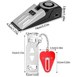 QEEYON Door Stop Alarm & Portable Door Lock, Non-Slip Wedge Door Stopper Alarm with 120dB Alert, Adjustable Dual Protection Security Door Kit for Home Hotel Travel Security Personal Protection