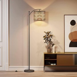 Modern Arc Floor Lamp with Dimmer Mid Century Boho Rainbow Set Colorful pastel cute kid friendly Delicate colors Metal Standing Lamp with Linen Shade Footswitch for Living Room Bedroom Office