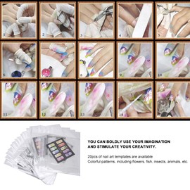 Nail Template Nail Art Printing Template, Nail Stencils Reusable Airbrush Nail Stencils Nail Art Template 20PCS Stencil Reusable Sticker DIY Manicure Tool Nail Stamping Plate Kit Nail Stickers