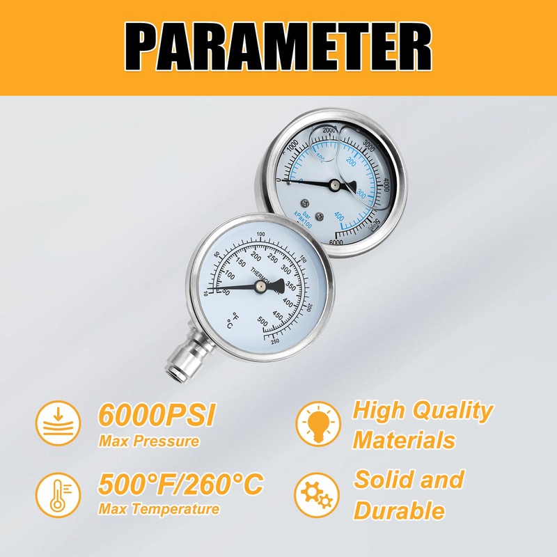 JOEJET Pressure Washer Gauge, Pressure Washer Pressure Gauge and Temperature