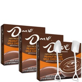 Instant Pudding & Pie Filling Mix 3.22 oz Box (Pack of 3) with Candy Freezer Mini Shovel Spoons (DØVƐ Peanut Butter Milk Chocolate) - Metal Spoons