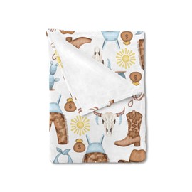 Baby Western Cowboy Blue Blankets for Boy Desert Cowboy Hat Boot Sun Cactus Swaddle Blankets Soft Receiving Blanket Newborn Nursery Stroller Crib Bedding Blanket Infant Unisex 30x40