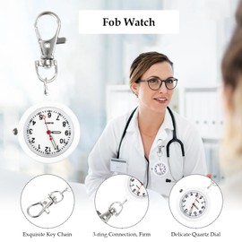 Xinjieda Fob Watch for Nurses - Simple Metal Quartz Pocket Watch With Key Buckle - Unisex Portable for Doctors, Chefs, Hiking, Climbing (White)