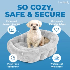 KindTail Small Orthopedic Dog and Cat Bed - Faux Fur Luxury Cuddler for Pets Under 15 lbs, Comfortable Waterproof Material with Nylon Base - 20" x 14" x 10" (Dark Grey, Small)